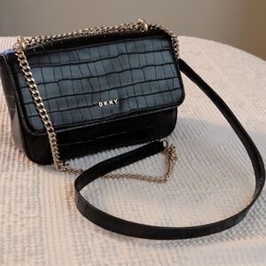 DKNY Black Croc-Embossed Crossbody Bag